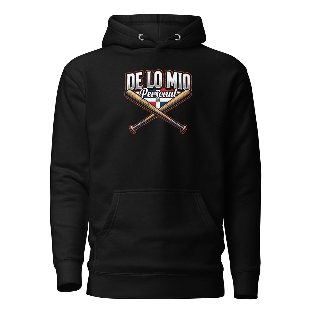 De Lo Mio Personal Dominican Pride Baseball Hoodie with crossed bats and Dominican Republic flag