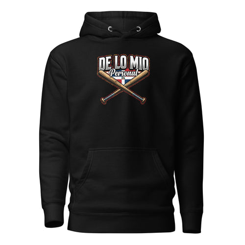 De Lo Mio Personal Dominican Pride Baseball Hoodie with crossed bats and Dominican Republic flag