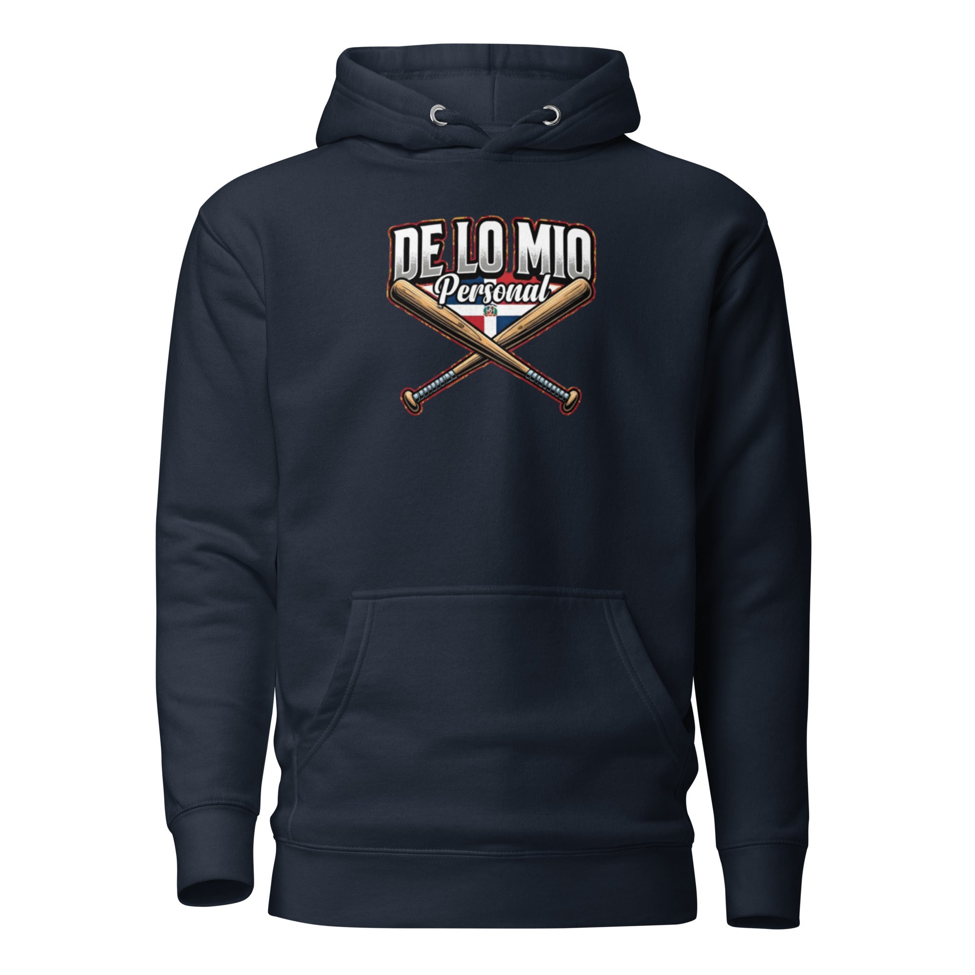 De Lo Mio Personal Dominican Pride Baseball Hoodie with crossed bats and Dominican Republic flag