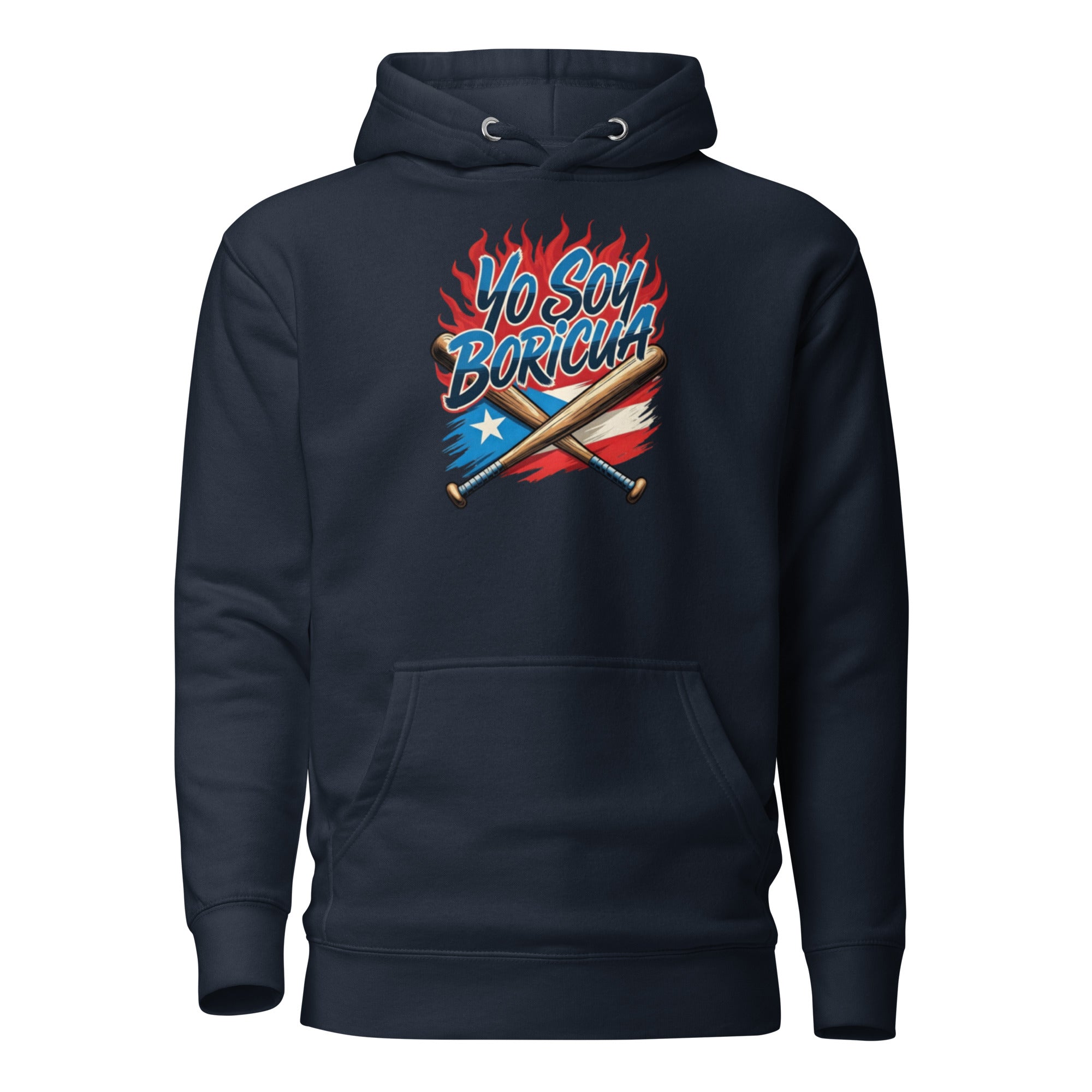 Yo Soy Boricua Puerto Rican Pride Baseball Hoodie with crossed bats and PR flag design