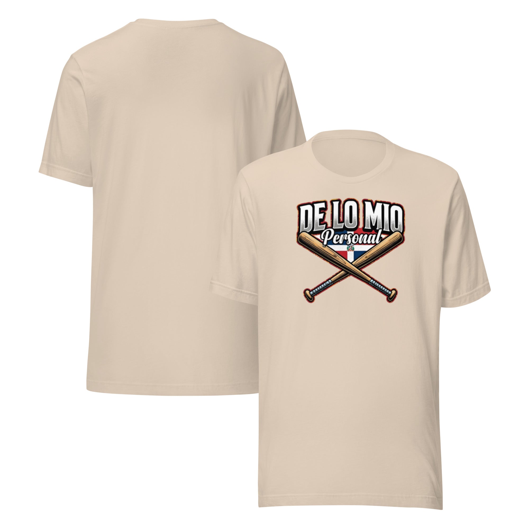 De Lo Mio Personal Dominican Pride Baseball T-Shirt with crossed bats and Dominican Republic flag