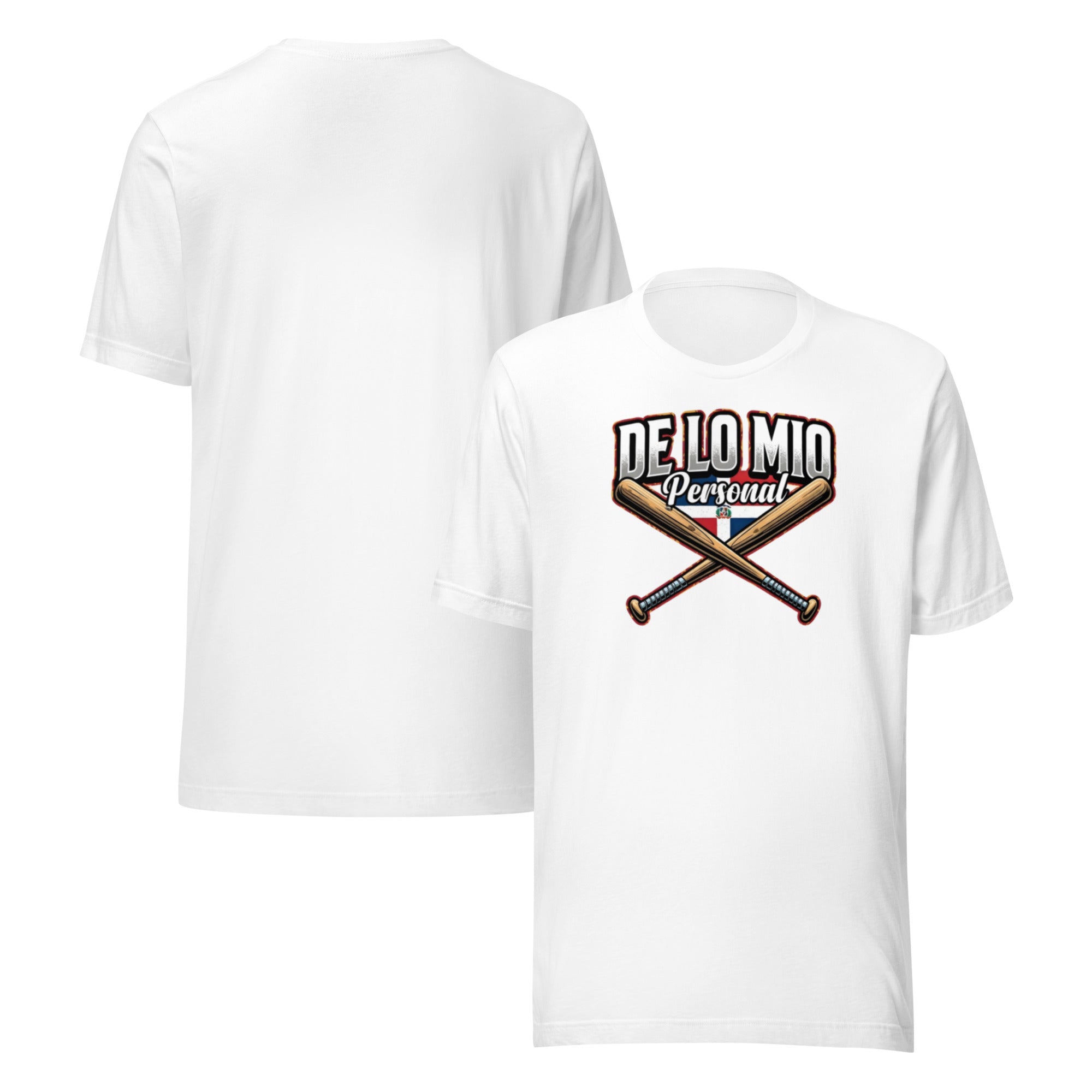 De Lo Mio Personal Dominican Pride Baseball T-Shirt with crossed bats and Dominican Republic flag